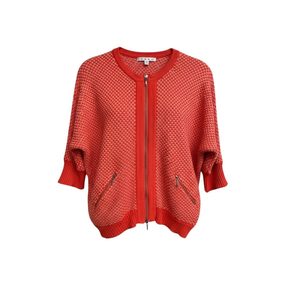 Cabi Orange Honeycomb Knit Zip Front Cardigan Sweater XS Batwing Cotton